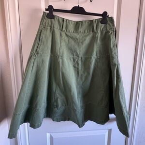 Olive Green Denim A-Line Skirt